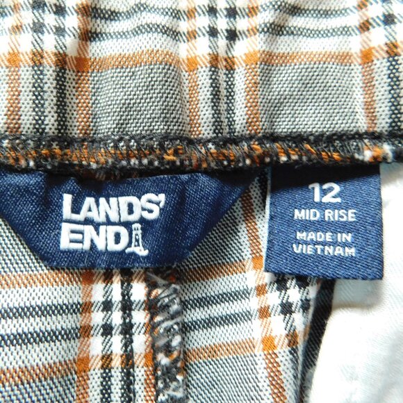 LANDS’ END Mid Rise Chino Ankle Pants Gray/Black, Orange Plaid Womens Size 12 - Picture 4 of 7